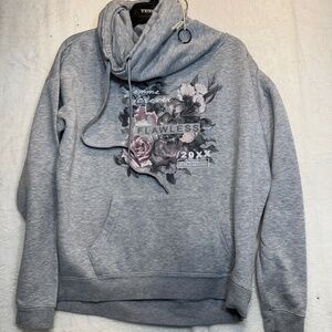 Ardene Sweatshirt Womens Size Small Gray Large Graphic Cowl Neck Pockets